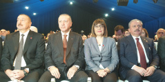 30 November 2019 National Assembly Speaker Maja Gojkovic with Turkish President Recep Tayyip Erdoğan and President of Azerbaijan Ilham Aliyev